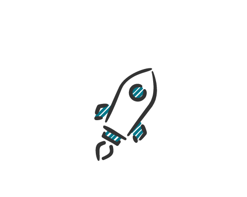 Die Grafik zeigt eine Rakete, die nach rechts oben fliegt.